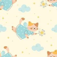Fairy tale cat with a magic wand seamless pattern vector