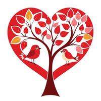 two birds on a tree in a heart shape vector