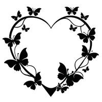 a black and white heart with butterflies in it vector