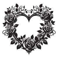 a black and white heart with roses on it vector