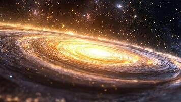 A glowing orbit of a galaxy surrounded by countless stars, showing the incredible size and beauty of the outer space sky, with its glittering stardust and star clusters. video