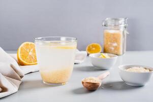 Drink for weight loss rice-zempic in a glass on the table photo