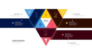 Infographic Venn diagram chart triangle template for business 3 steps, options, presentation with venn diagram elements illustration. vector
