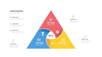 Infographic Venn diagram chart template for business 3 parts, options, presentation with venn diagram elements illustration. vector