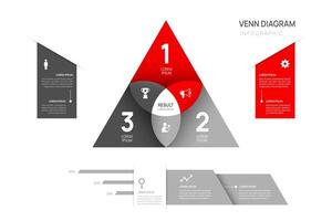 Infographic Venn diagram chart template for business 3 parts, options, presentation with venn diagram elements illustration. vector