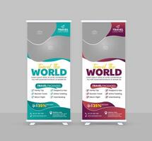 Roll Up Banner template stand design travel advertisement, vector