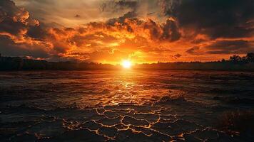 The golden sunset over the peaceful landscape, the shadowy trees and the beautiful cloudy sky in the evening light, perfectly conveys the serenity and warmth of the golden light of nature video