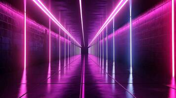 Futuristic neon corridor with pink and purple lights, creating a cyberpunk aesthetic with glowing walls and infinite perspective, ideal for modern sci-fi concepts. video