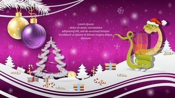 Christmas and New Year illustration Christmas tree balls on a fir tree a snake in a Santa Claus hat wraps around a glass with a drink vector