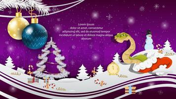 Christmas and New Year illustration Christmas tree balls on a fir tree A snake crawls out of Santas hat vector