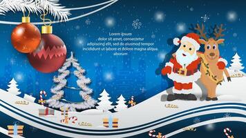 Christmas and New Year illustration Christmas tree balls on a fir tree Santa Claus and a deer hugging vector