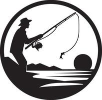 Artistic Fisherman Casting Line Silhouette Graphic vector