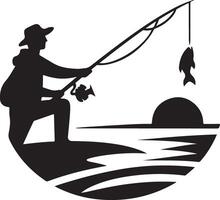 Engaging Silhouette of Fisherman Casting Line Illustration vector