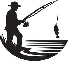 Unique Illustration of Fisherman Silhouette Casting Line vector