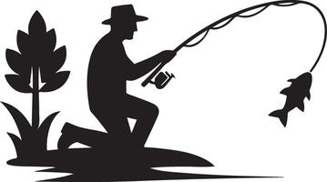 Creative Silhouette Design of Fisherman Casting a Line vector