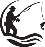 Fisherman Casting a Line Silhouette Artwork vector