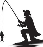 Dynamic Fisherman Silhouette Casting Line Design vector