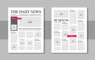 Print ready newspaper template layout design with headlines, illustrations, column articles, daily advertising, Newsprint design, magazine page or vintage newspaper design template vector