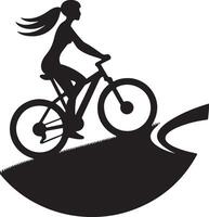 Silhouette of Cyclist Riding Up a Hill vector