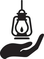 Hand With Lantern Silhouette Inspirational Illustration vector