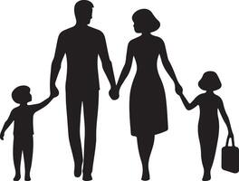 Design of Family Walking Together Silhouette Image vector