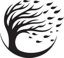 Beautiful Silhouette of Tree Blowing in the Wind vector