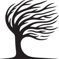 Dynamic Wind Blowing Tree Silhouette for Designers vector
