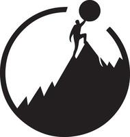 Bold Silhouette of Mountain Climber at Peak Graphic vector