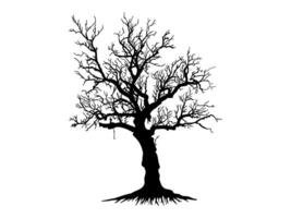 Tree with root or Naked trees silhouettes. vector