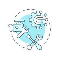 Parts service and repair soft blue concept icon. Reverse engineering usage. Troubleshooting, maintenance. Round shape line illustration. Abstract idea. Graphic design. Easy to use in article vector