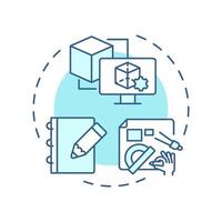 Model creating soft blue concept icon. Reverse engineering process. 3d modeling. Computer-aided design. Round shape line illustration. Abstract idea. Graphic design. Easy to use in article vector