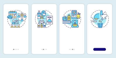 Aircraft support services onboarding mobile app screen. Walkthrough 4 steps editable graphic instructions with linear concepts. UI, UX, GUI template vector