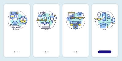 Aviation training onboarding mobile app screen. Walkthrough 4 steps editable graphic instructions with linear concepts. UI, UX, GUI template vector