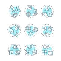 Reengineering soft blue concept icons. Reverse engineering. Product disassembly, repurposing. Model creation process. Icon pack. Round shape illustrations. Abstract idea vector