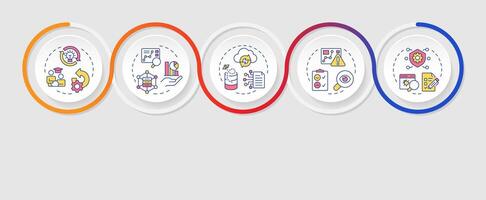 Re-engineering applications infographics circles sequence. Learning. Recover information. Visualization layout with 5 steps. Info chart loop process presentation vector