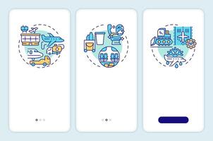 Aircraft ground handling onboarding mobile app screen. Walkthrough 3 steps editable graphic instructions with linear concepts. UI, UX, GUI template vector