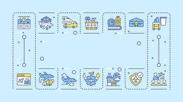 Aviation services light blue word concept. Aircraft maintenance, fbo. Avionic system, engineering. Typography banner. Illustrationwith title text, editable icons color vector