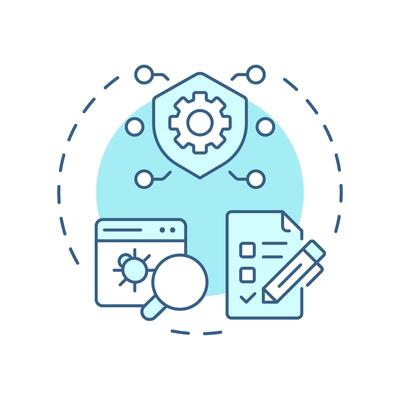 Product security analysis soft blue concept icon. Reverse engineering application. Assess vulnerabilities. Round shape line illustration. Abstract idea. Graphic design. Easy to use in article