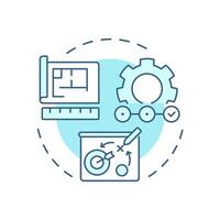 Forward engineering soft blue concept icon. Systematic engineering process. Project workflow. Blueprint and gear. Round shape line illustration. Abstract idea. Graphic design. Easy to use in article vector