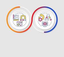 Forward vs reverse engineering infographics circles sequence. Comparison. Product design. Visualization layout with 2 steps. Info chart loop process presentation vector
