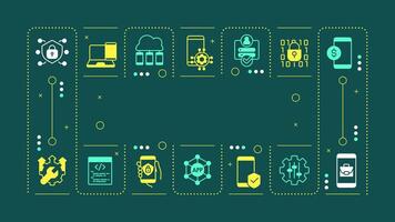 MDM green word concept. Mobile device management. Corporate software. Security, protection. Visual communication. Artwith lettering text, editable glyph icons vector