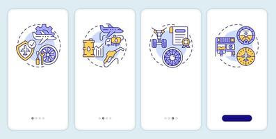 Aviation services onboarding mobile app screen. Walkthrough 4 steps editable graphic instructions with linear concepts. UI, UX, GUI template vector