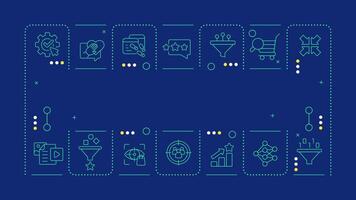 Recommendation system blue word concept. Target audience, marketing. Personalized content. Horizontal image. Headline text surrounded by editable outline icons vector