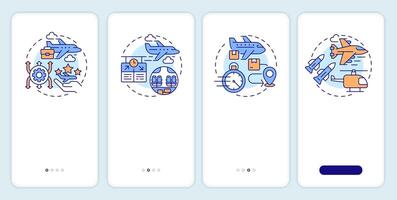 Aircraft categories onboarding mobile app screen. Walkthrough 4 steps editable graphic instructions with linear concepts. UI, UX, GUI template vector