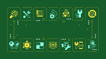 Reverse engineering dark green word concept. Engineering tools. Analytical process. Repair. Visual communication. Artwith lettering text, editable glyph icons vector