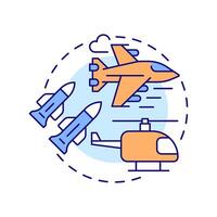 Military aircraft multi color concept icon. Army helicopter, aviation services. Round shape line illustration. Abstract idea. Graphic design. Easy to use in infographic, presentation vector