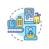 Baggage service multi color concept icon. Airplane travelling. Commercial flight, luggage management. Round shape line illustration. Abstract idea. Graphic design. Easy to use in infographic vector