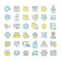 Reverse logistics RGB color icons set. Return product. Reselling and repair. Supply chain. Customer service. Isolated illustrations. Simple filled line drawings collection. Editable stroke vector