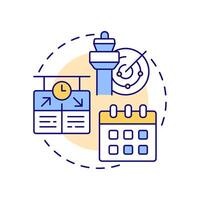Flight scheduling multi color concept icon. Air traffic control, aviation. Airline system. Round shape line illustration. Abstract idea. Graphic design. Easy to use in infographic, presentation vector