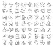 Recommender system linear icons set. Personalized advertising, service rating. Data organization. Customizable thin line symbols. Isolated outline illustrations. Editable stroke vector